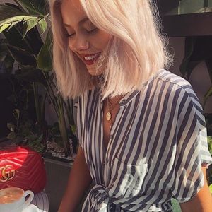 Lulus pin striped button down tie up shirt